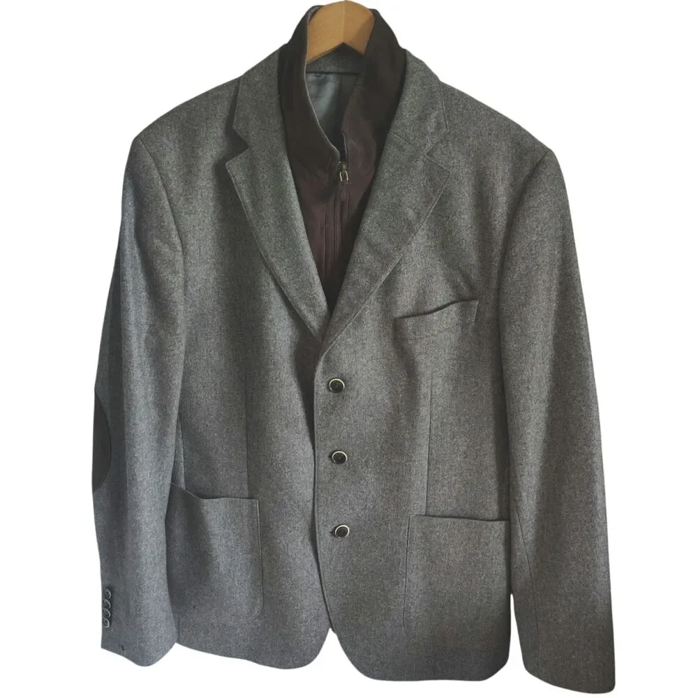 Boggi Milano Pure Virgin Wool Blazer US 42R EU 52R Gray 3 Zip Removable Inset